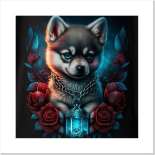 Gothic Pomsky Puppy Posters and Art